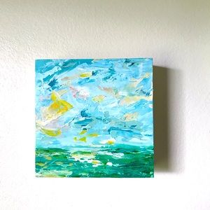Blue green summer fields abstract landscape painting